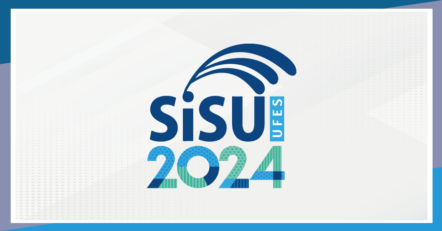Imagem com fundo branco e os dizeres Sisu Ufes 2024 em tons de azul
