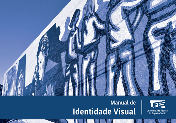 Imagem em cores azuis mostrando mosaico em que aparece desenho de pessoas conversando
