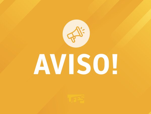 Cartaz na cor amarela com a palavra Aviso e uma pequena imagem de um megafone em branco