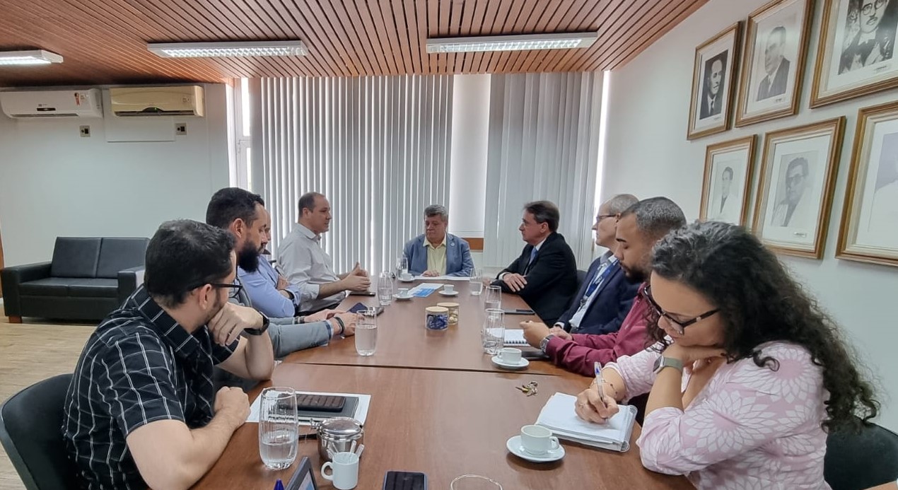 Foto da reunião com os participantes em volta da mesa