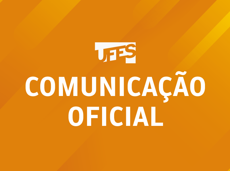 Cartaz com fundo laranja onde está escrito "comunicação oficial" em branco