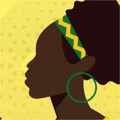Imagem digital com fundo amarelo mostra rosto de mulher negra de perfil, usando brincos verdes em formato de argola e tiara verde e amarela nos cabelos