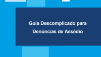 Imagem da capa do Guia lançado pela Ouvidoria. A capa possui quadrados e retângulos nas cores branca e azul claro, com o título escrito em branco sobre um retângulo azul escuro