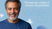 Cartaz de divulgação da campanha Novembro Azul com a frase "Não tenha vergonha de se cuidar"