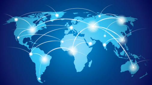 Mapa mundial com vetores ilustrando a conexão entre países